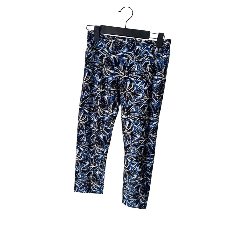 So Basics Womens Blue Black White Abstract Palm Floral Capri Leggings‎ Small